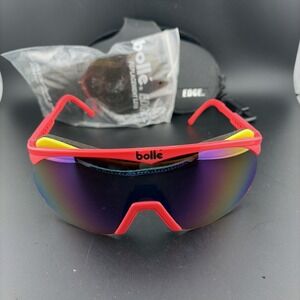 Vintage Bolle Edge Chrono Shield Pink Sunglasses Goggles With Case & Extra Lens